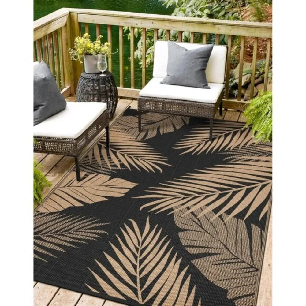 New 4x6 Black & Brown Outdoor Rug, Waterproof Reversible Patio Mat for RV & Deck